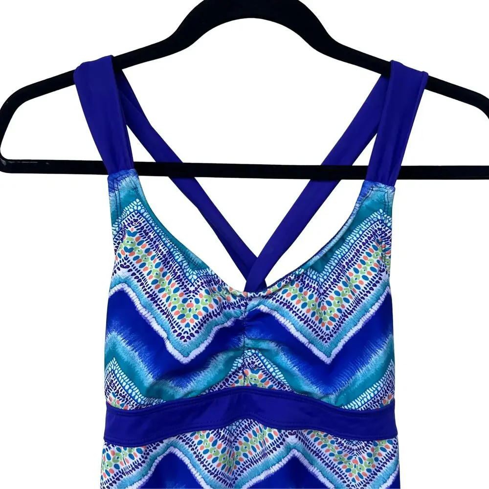 Title Nine Solution Dress XS Blue Green Orange Zig Zag Criss Cross Back Athletic - Picture 3 of 5